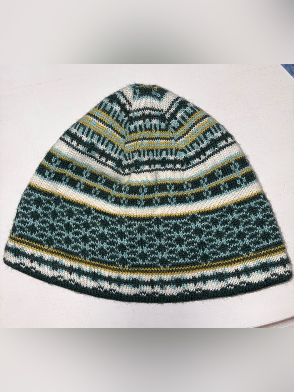 Columbia Green, White & Yellow Patterned Knit Beanie